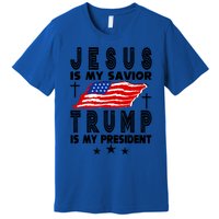 Jesus Is My Savior Trump Is My President 2024 Usa Flag Gift Premium T-Shirt