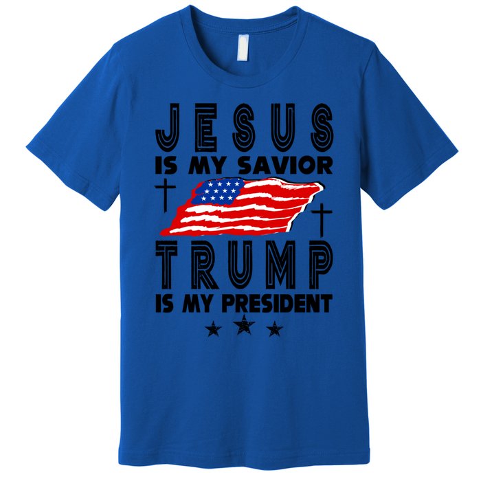 Jesus Is My Savior Trump Is My President 2024 Usa Flag Gift Premium T-Shirt