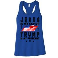 Jesus Is My Savior Trump Is My President 2024 Usa Flag Gift Women's Racerback Tank