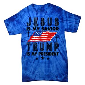 Jesus Is My Savior Trump Is My President 2024 Usa Flag Gift Tie-Dye T-Shirt