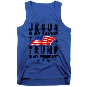 Jesus Is My Savior Trump Is My President 2024 Usa Flag Gift Tank Top