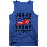 Jesus Is My Savior Trump Is My President 2024 Usa Flag Gift Tank Top