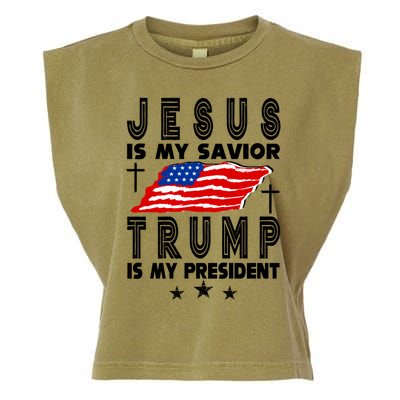 Jesus Is My Savior Trump Is My President 2024 Usa Flag Gift Garment-Dyed Women's Muscle Tee