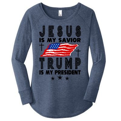 Jesus Is My Savior Trump Is My President 2024 Usa Flag Gift Women's Perfect Tri Tunic Long Sleeve Shirt