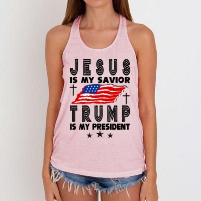 Jesus Is My Savior Trump Is My President 2024 Usa Flag Gift Women's Knotted Racerback Tank