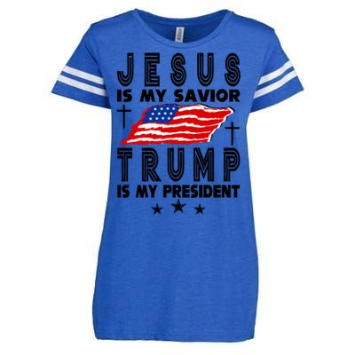 Jesus Is My Savior Trump Is My President 2024 Usa Flag Gift Enza Ladies Jersey Football T-Shirt