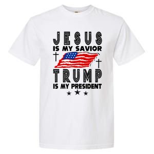 Jesus Is My Savior Trump Is My President 2024 Usa Flag Gift Garment-Dyed Heavyweight T-Shirt