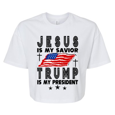 Jesus Is My Savior Trump Is My President 2024 Usa Flag Gift Bella+Canvas Jersey Crop Tee