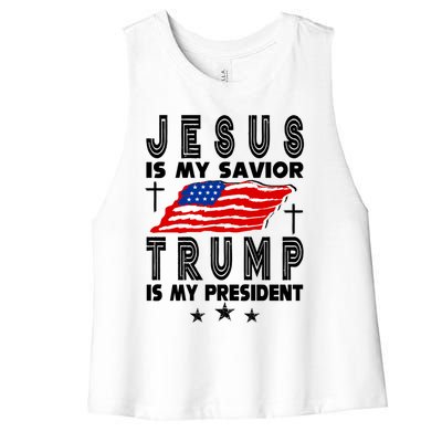 Jesus Is My Savior Trump Is My President 2024 Usa Flag Gift Women's Racerback Cropped Tank