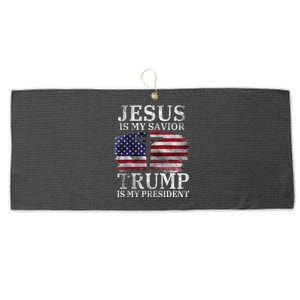 Jesus Is My Savior Trump Is My President Usa Flag Large Microfiber Waffle Golf Towel