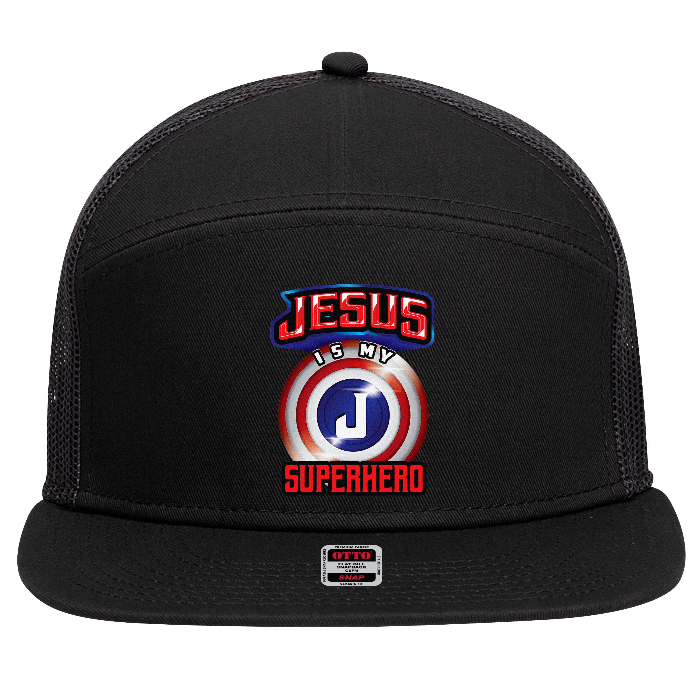 Jesus Is My Superhero Cute Powerful Christian Gift 7 Panel Mesh Trucker Snapback Hat