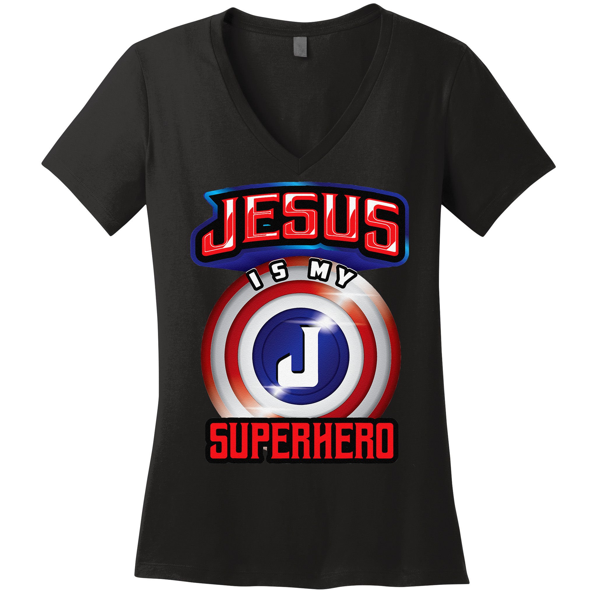 Jesus Is My Superhero Cute Powerful Christian Gift Women's V-Neck T-Shirt