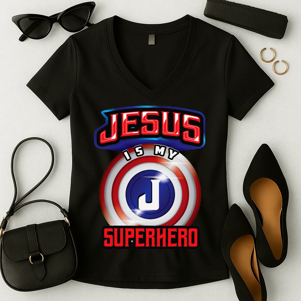 Jesus Is My Superhero Cute Powerful Christian Gift Women's V-Neck T-Shirt