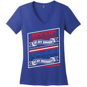 Jesus Is My Savior Trump Is My President Elections 2020 Gift Women's V-Neck T-Shirt