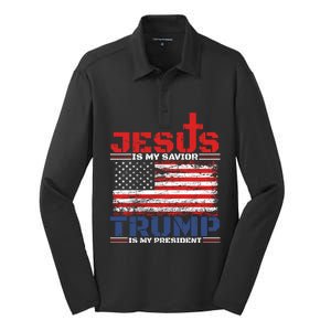 Jesus Is My Savior Trump Is My President Republican Gift Silk Touch Performance Long Sleeve Polo