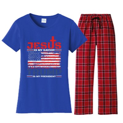 Jesus Is My Savior Trump Is My President Republican Gift Women's Flannel Pajama Set