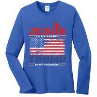 Jesus Is My Savior Trump Is My President Republican Gift Ladies Long Sleeve Shirt