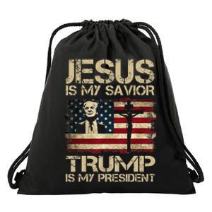 Jesus Is My Savior Trump Is My President Trump 2024 Usa Flag Drawstring Bag