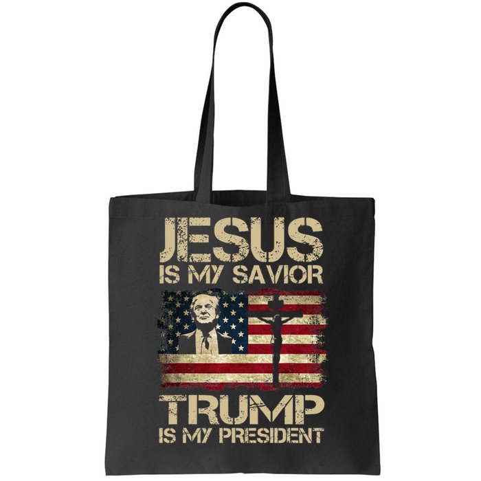 Jesus Is My Savior Trump Is My President Trump 2024 Usa Flag Tote Bag