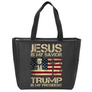 Jesus Is My Savior Trump Is My President Trump 2024 Usa Flag Zip Tote Bag