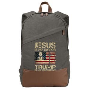 Jesus Is My Savior Trump Is My President Trump 2024 Usa Flag Cotton Canvas Backpack