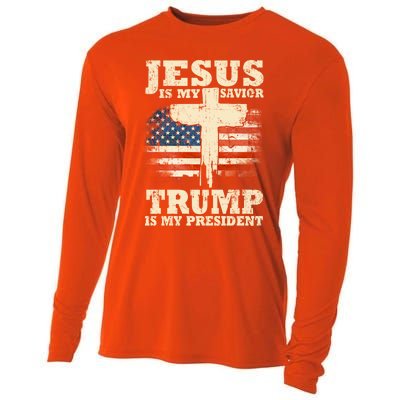 Jesus Is My Savior Trump Is My President Trump Supporter Gift Cooling Performance Long Sleeve Crew