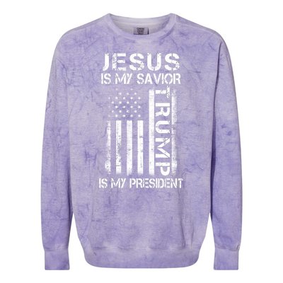 Jesus Is My Savior Trump Is My President Christian Colorblast Crewneck Sweatshirt