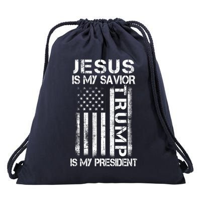 Jesus Is My Savior Trump Is My President Christian Drawstring Bag