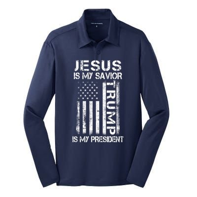 Jesus Is My Savior Trump Is My President Christian Silk Touch Performance Long Sleeve Polo