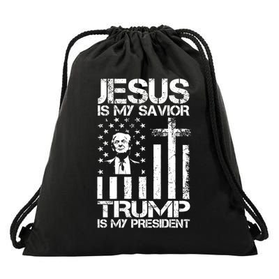 Jesus Is My Savior Trump Is My President Trump Flag  Drawstring Bag
