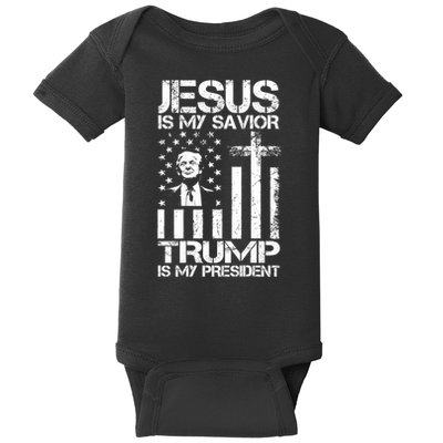 Jesus Is My Savior Trump Is My President Trump Flag  Baby Bodysuit