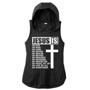 Jesus Is My Everything Christianity Cross Ladies PosiCharge Tri-Blend Wicking Draft Hoodie Tank