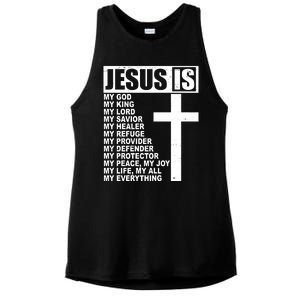 Jesus Is My Everything Christianity Cross Ladies PosiCharge Tri-Blend Wicking Tank