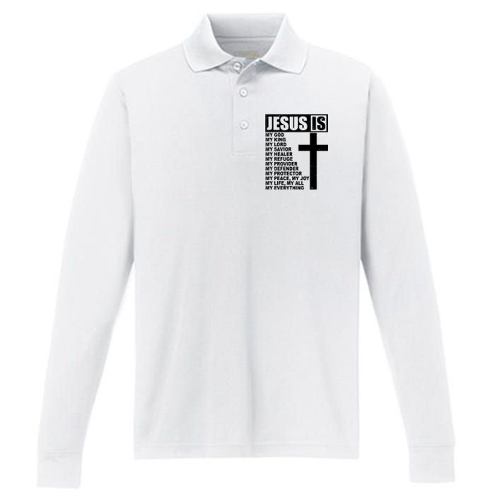 Jesus Is My Everything Christianity Cross Performance Long Sleeve Polo