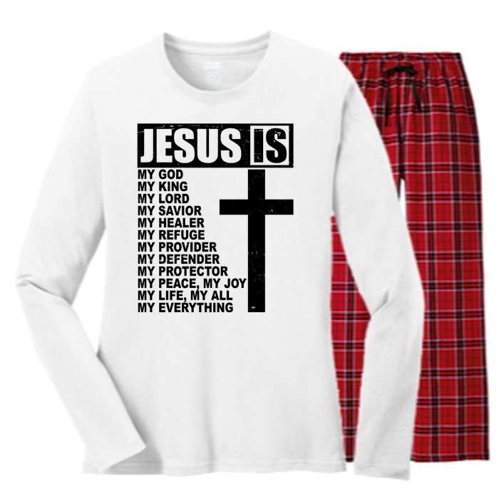 Jesus Is My Everything Christianity Cross Women's Long Sleeve Flannel Pajama Set 