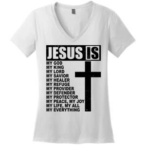 Jesus Is My Everything Christianity Cross Women's V-Neck T-Shirt