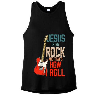 Jesus Is My Rock And That Is How I Roll Christian Ladies PosiCharge Tri-Blend Wicking Tank