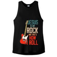Jesus Is My Rock And That Is How I Roll Christian Ladies PosiCharge Tri-Blend Wicking Tank