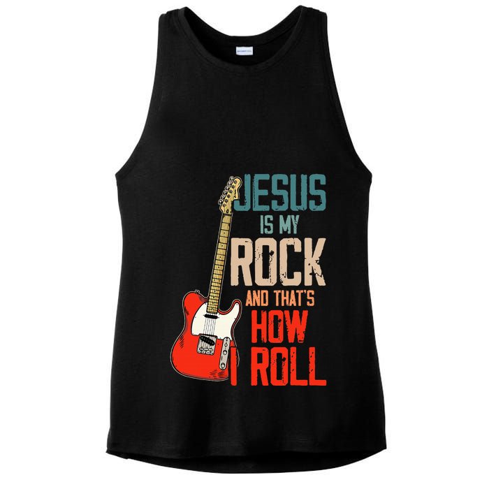 Jesus Is My Rock And That Is How I Roll Christian Ladies PosiCharge Tri-Blend Wicking Tank