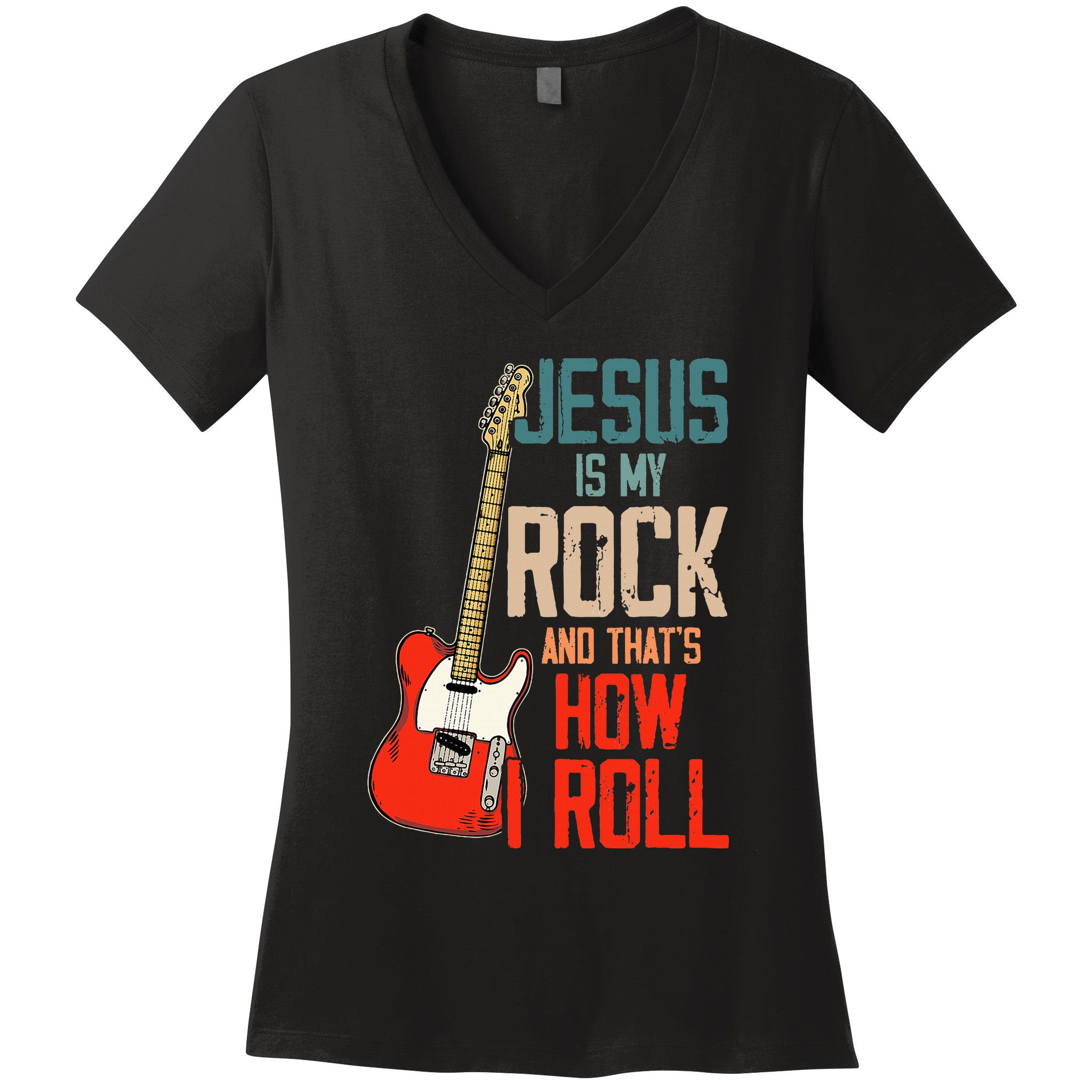 Jesus Is My Rock And That Is How I Roll Christian Women's V-Neck T-Shirt