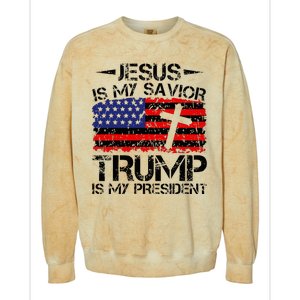 Jesus Is My Savior Trump Is My President Trump 2024 Colorblast Crewneck Sweatshirt