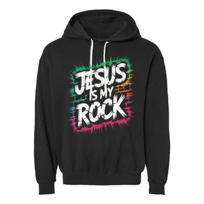 Jesus Is My Rock Biblical Christian Faith Garment-Dyed Fleece Hoodie