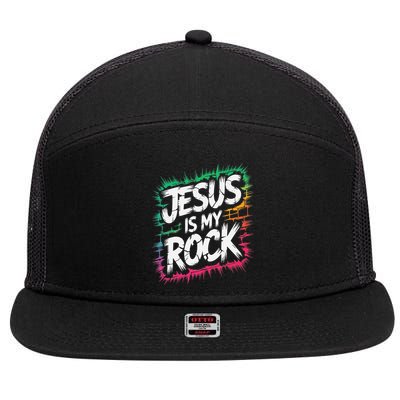 Jesus Is My Rock Biblical Christian Faith 7 Panel Mesh Trucker Snapback Hat