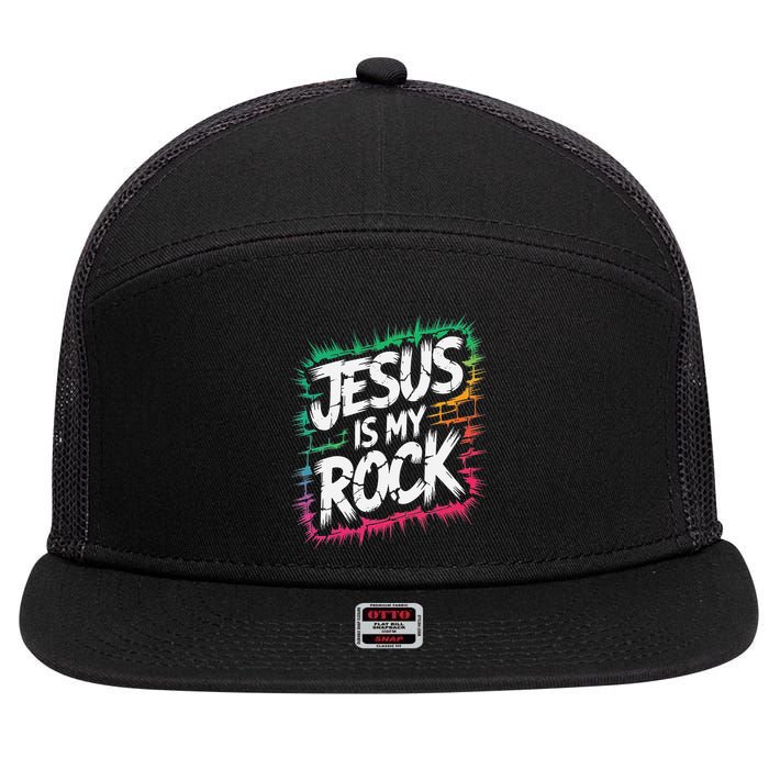 Jesus Is My Rock Biblical Christian Faith 7 Panel Mesh Trucker Snapback Hat
