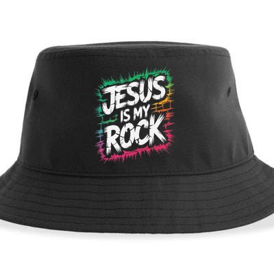 Jesus Is My Rock Biblical Christian Faith Sustainable Bucket Hat