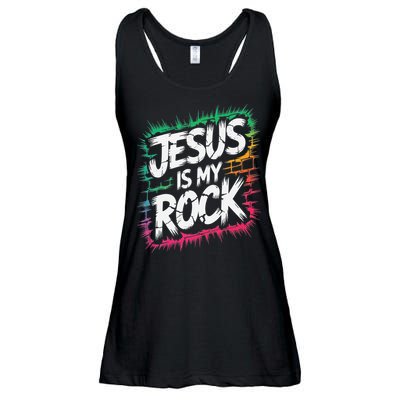 Jesus Is My Rock Biblical Christian Faith Ladies Essential Flowy Tank