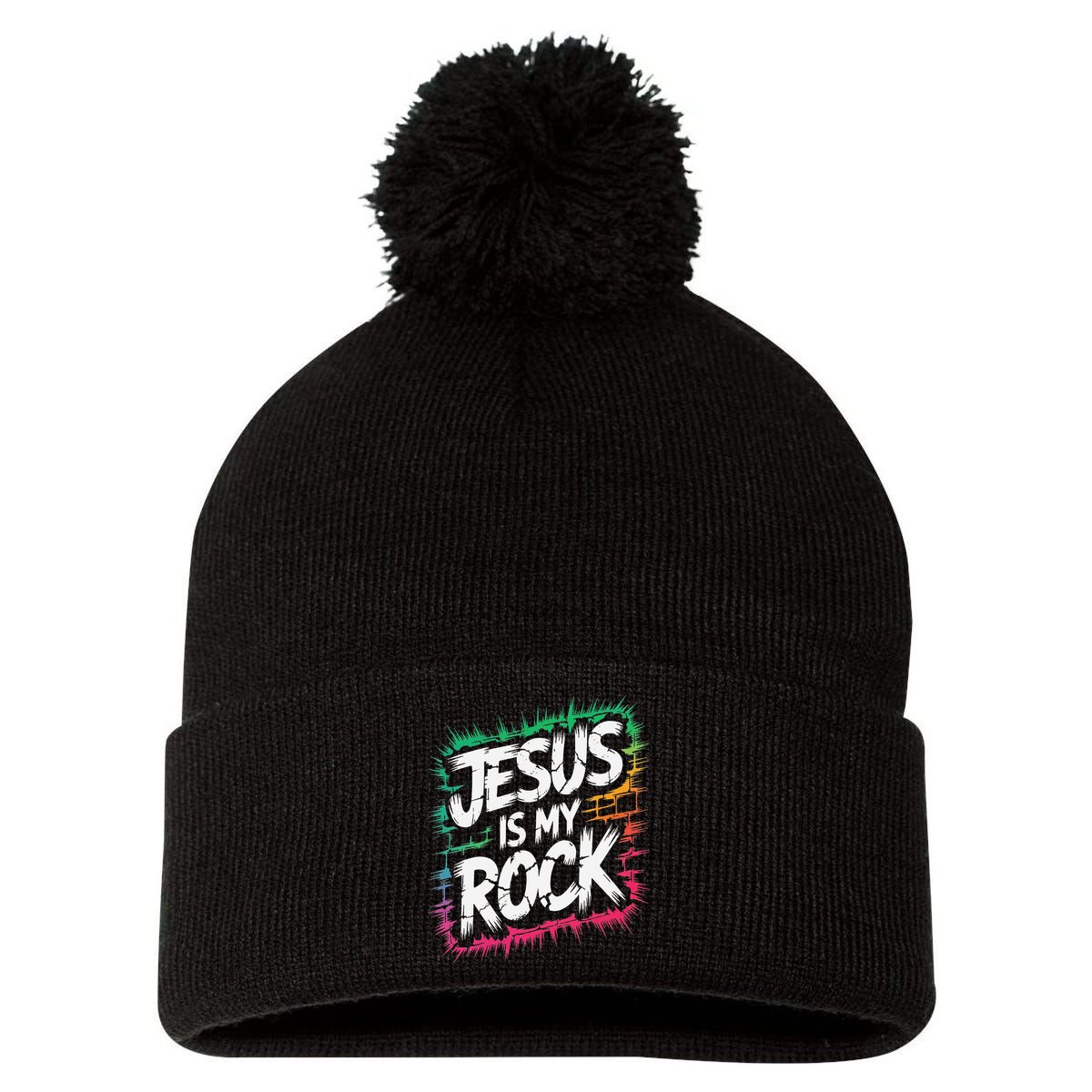 Jesus Is My Rock Biblical Christian Faith Pom Pom 12in Knit Beanie