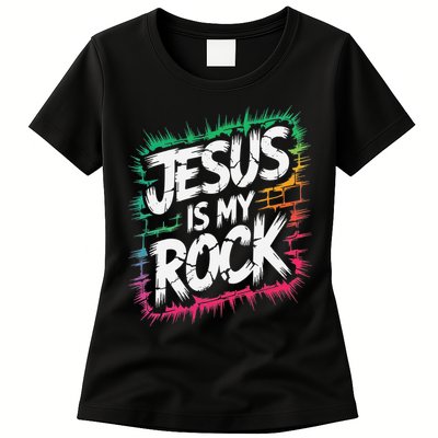 Jesus Is My Rock Biblical Christian Faith Womens T-Shirt