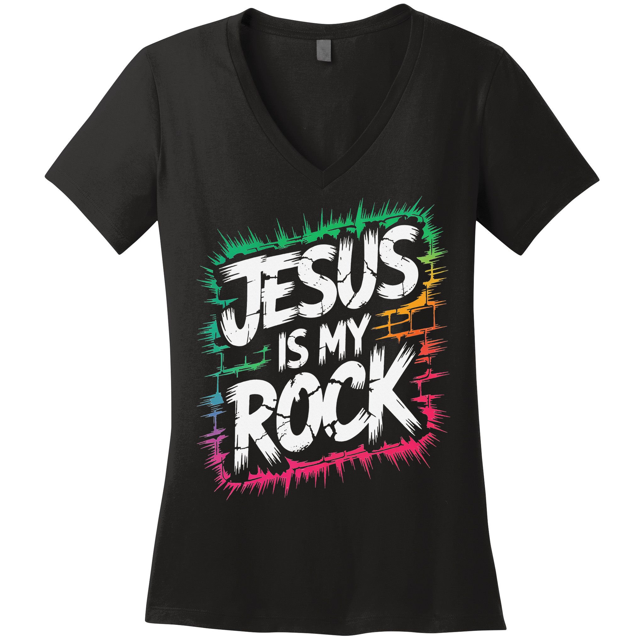 Jesus Is My Rock Biblical Christian Faith Women's V-Neck T-Shirt