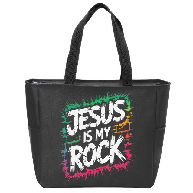 Jesus Is My Rock Biblical Christian Faith Zip Tote Bag